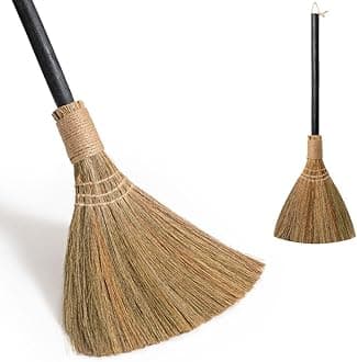 Natural Whisk Sweeping Black Handle Broom - Brooms for Wedding Jumping Ceremony Halloween DIY Decoration - Vietnamese Straw Soft Broom 12.2" Width, 28.35" Length