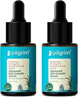 Pilgrim Redensyl 3% + Anagain 4% + Baicapil Advanced Hair Growth Serum for Scalp with Korean Black Rice, Saw Palmetto | Control Hair Fall, Hair Density | Women & Men | 60ml