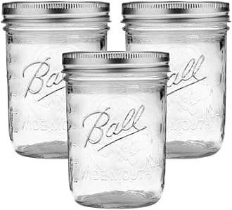 Wide Mouth Glass Mason Jars with Lids and Bands, Used for Canning, Pickling, Juice, Jam, Jelly, Pint Size 16 Ounce (Pack of 3)