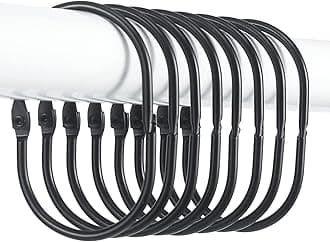 Goowin Shower Curtain Rings, 12 Pcs Shower Curtain Hooks, Oval Snap Shower Rings for Curtain, Metal Black Shower Curtain Rings Rust Proof, Glide Smoothly Shower Hooks for Shower Curtain Rod (Black)