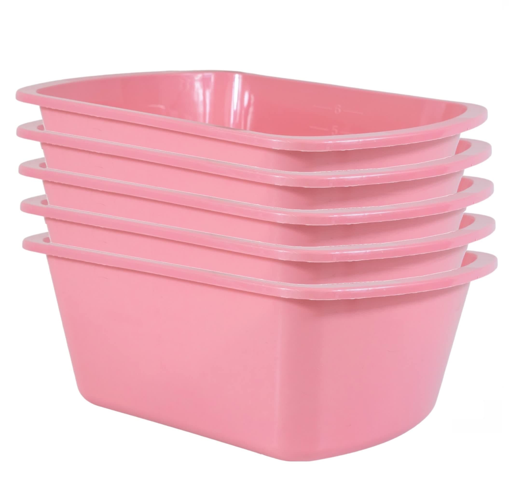 Vakly Wash Basin 7-Quart [5 Pack] Pink – Rectangular Plastic Tub with Graduated Markings, Small Portable Soaking Basin for Face Washing, Foot Bath, Laundry & Bedside Care