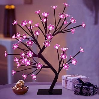 REFULGIXREFULGIX 18-Inch LED Cherry Blossom Bonsai Tree Lamp with 28 Pink LEDs | Adjustable Silicone Branches | Corded Electric Night Light for Room, Home & Gift Décor