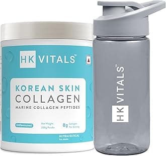 HealthKart hk vitals Korean Marine Collagen Supplement (Unflavoured, 200g) with Sipper, 300ml | Combo Pack | Supplement for Women & Men | Promotes Healthy Skin, Hair & Nails