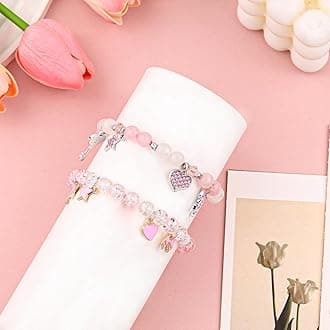 YUZHEJIE Cute Pink Bracelet Stuff Kawaii Set Crystal Bead Elastic Friendship Bracelets Birthday Christmas Jewelry Gifts for Women Girlfriend Best Friend Sister (Agate Stone + Crystal Stone)