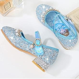 Girls Princess Shoes ELSA Mary Jane High Heels Dress up Christmas Carnival Birthday Theme Party Costume Kids Crystal Sequin Wedding Bridesmaids Shoes Cosplay Fancy Halloween Blue Pink Silver 03