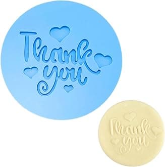 Crethinkaty Teachers' Day Fondant Embosser "Thank you with Heart" Shape 3D Raised Design Cookie Stamp for Baking Cookies,Decorating Cake/Sugar Paste/Cupcake