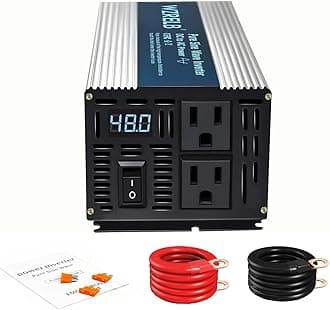 1200W Pure Sine Wave Inverter 48V DC to 110V 120V AC Power Converter with LED Display, Off-Grid Portable Power Inverter with 2 AC Outlets for Home, RV, Truck, Camping
