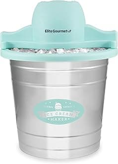 Elite Gourmet EIM-308L 4 Qt. Electric Motorized Maker Ice & Rock Salt, 4Qt. Freezing Canister, Creamy Ice Cream, Gelato, Frozen Yogurt, or Sorbet, Recipe Booklet, 4 Quart, Mint