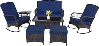 LEVELEVE Patio Furniture Set Outdoor Rattan Chair Wicker Sofa Garden Conversation Bistro Sets w/Loveseat for Yard,Pool or Backyard (7PC-2 Rocking Chair+Table+2 Ottoman)