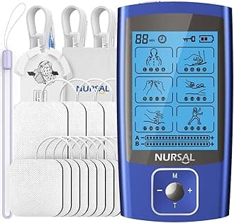 TENS EMS Unit Muscle Stimulator for Pain Relief Therapy, Electric 24 Modes Dual Channel TENS Machine Pulse Massager with 12 Pcs Electrode Pads/Continuous Stable Mode/Memory Function