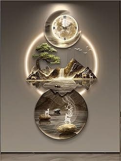 Modern 3D Wall Art Sculpture with LED Light, Plug-in Clock Home Decor, UV Engraved Wall Hanging for Bedroom, Living Room, Apartment(C,23.6"x47.2")