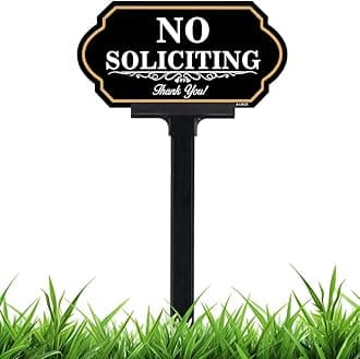 No Soliciting Sign for House with Stake - 40-mil Thick Aluminum - 5x10 Inch/37 Inch High - Adjustable Height - Outdoor Yard Sign for Home and Front Door (A1513)