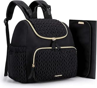 mommore Diaper Bag Backpack, Stylish Travel Baby Bag with Insulated Pockets, Changing Pad and Stroller Straps for Toddler (S-Black, Small-17L)