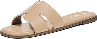 RiheroWomen's Dressy Flat Sandals Comfortable Slip On Leather Slide Sandals