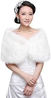 Women Faux Fur Shawl Wrap Bridal Furry Cape Shawl Winter Warm Shoulder Cape Wedding Bridesmaid Soft Plush Dress Wraps Shawl Stoles Tippet Evening Prom Wraps Halloween Fancy Dress Long Jacket Coats
