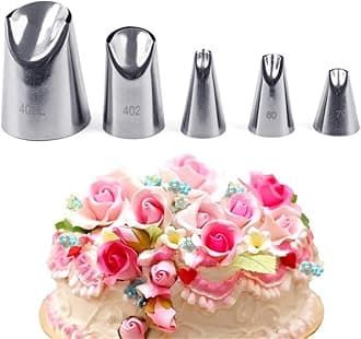 FantasyDay 5 piece Stainless Steel Rose Flower Piping Tips Piping Nozzles Cake Decorating Supplies Cookies Cupcake Icing Decorating Supplies Decorating Kits Frosting Icing Tips Baking Set Tools #3