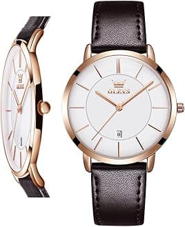 OLEVS Women Wrist Watches Ultra Thin 6.5mm Minimalist Dress Fashion Leather Strap Quartz Waterproof Date Day Slim Watches for Ladies