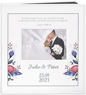 MavertonPhoto Album for couples- White cover with a photo frame and a stylish print - 60 black pages to fill in - Up to 240 images in multiple size - For wedding - For parents - purple
