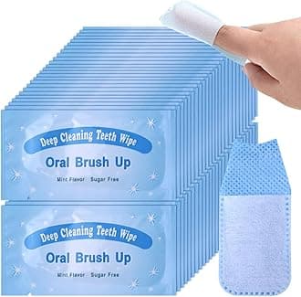 UNIQUE2U 50 pcs Textured Disposable Fresh Breath Deep Cleaning Teeth Wipes Finger Brush Teeth Wipes Oral Brush Finger Brush Ups Clean Pre/Post Whitening (50pcs)