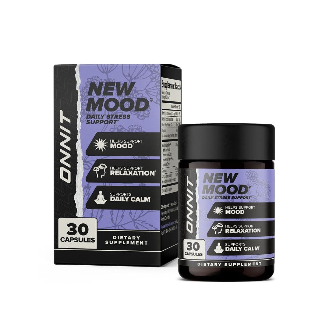 ONNIT New Mood Daily Stress Support Capsules, IGEN™ Non-GMO Tested, Sleep and Mood Support Supplement for Men and Women, Daily Stress Management Capsules, 30 Count