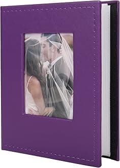 RECUTMS Photo Picture Album 4x6 100 Photos Small PU Leather Cover Wedding photo albums Family gifts Holds 100 Vertical Photos(Purple)