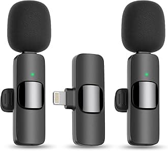 Wireless Mini Microphone for iPhone 14 Below - Bluetooth Lapel Mic for Video Recording - Clip on Phone Microphones for YouTube Tiktok(Lightning / 2 mics)