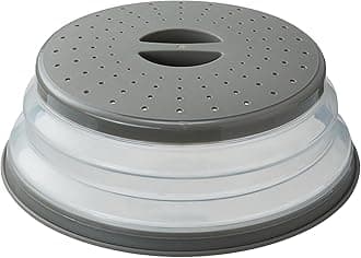 WENWELL Vented Collapsible Microwave Splatter Cover for Food,Kitchen dish bowl Plate lid Can be Hung,Dishwasher-Safe,Fruit Drainer Basket,BPA-Free Silicone & Plastic,gray