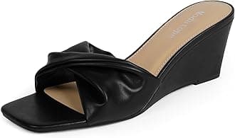 Modatope Wedge Sandals for Women Braided Wedge Heels Square Open Toe Raffia Dressy Womens Sandals