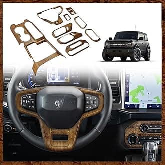 Muslogy Compatible with Ford Bronco 4 Door Set of 9 Interior Modification Accessories Gear Shift Panel Inner Door Handle Bowl Cover Steering Wheel Cover for Bronco 2021 2022 2023 2024 (Wood Grain)