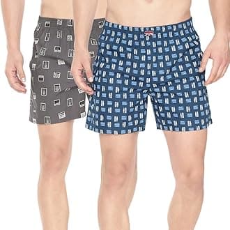 Premium Cotton Men Regular Fit Boxers | Ultra-Comfort Natural Fiber Printed Boxer Shorts with Elastic Waistband, Side Pockets - L