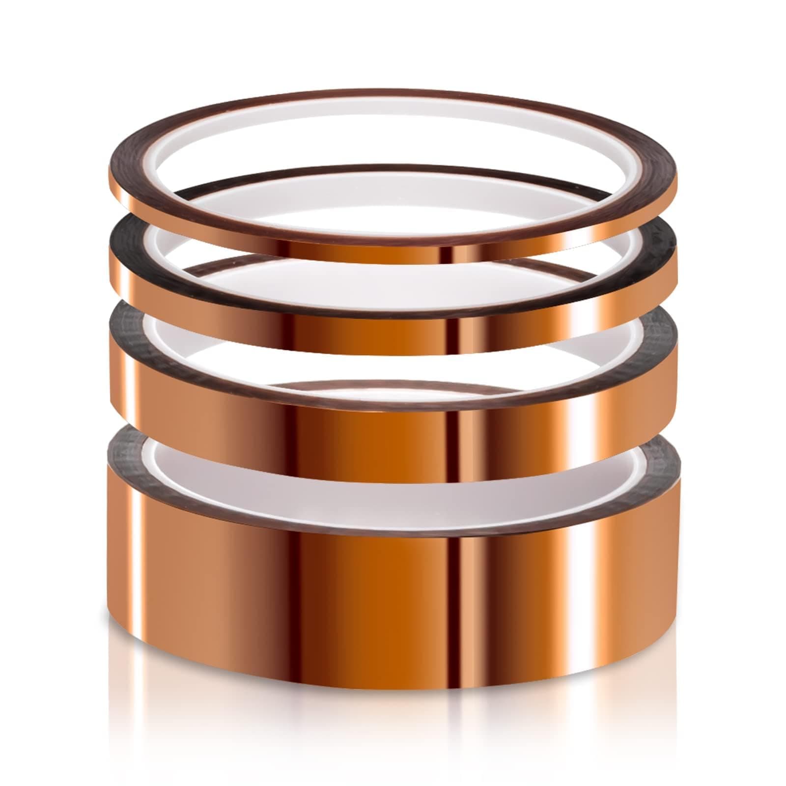 High Temp Tape, 4 Pack Polyimide High Temperature Resistant Tape Multi-Sized Value Bundle 1/8'', 1/4'', 1/2'', 1'' with Silicone Adhesive for Masking, Soldering etc.