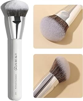 ALBEAUT 201 Angled Foundation Brush for Flawless Makeup Application Professional Liquid, Cream Powder Foundation Brush with Dense Bristles - Contoured for Precise Blending and Buffing