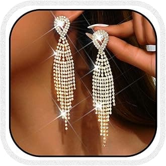 Long Tassel Rhinestone Earrings Silver Diamond Dangle Earrings Jewelry Sets Crystal Bridal Wedding Earrings Accessories for Women and Brides