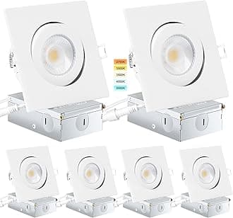 KnLnny Ware Square Gimbal Recessed Lighting 4 Inch 6 Pack,Eyeball Led Lights with Junction Box,5CCT Selectable,9W 750LM,Dimmable