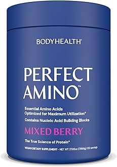 BodyHealth PerfectAmino Powder - BCAA and EAA Powder for Pre and Post Workout - Amino Acid Energy Drink for Men and Women to Support Lean Muscle and Recovery - Mixed Berry - 120 Servings