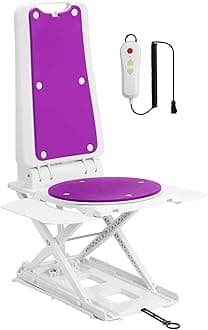 Electric Chair Lift for Elderly, 24 lbs Lightweight Floor Lift for Elderly Falls with 360°Swivel Seat, Bath Lift Chair for Tub 308 lbs Capacity, IPX8 Waterproof & Remote Control (Purple)