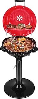 Electric Grill Outdoor BBQ, Techwood 15-Serving Indoor/Outdoor Electric Grill for Indoor & Outdoor Use, Double Layer Design, Portable Removable Stand Grill, 1600W (Stand Red BBQ Grills)