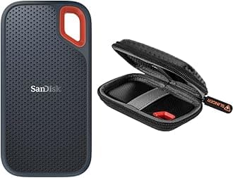 SanDisk Extreme Portable 500GB USB 3.2 Type-C External SSD V2, Black, Bundle with HD-2 Drive Case