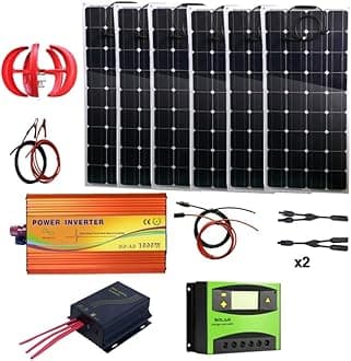 900 Watts Wind Solar Powered System(Hybrid System Kit): 1pc 12V/24V 300W Wind Turbine Generator + 6pcs 100W Solar Panel + 200W Pure Since Wave Inverter(Peak 4000W)+Accessories