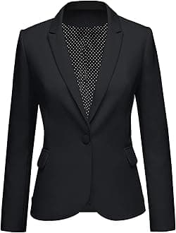 Womens Notched Lapel Pockets Button Work Office Blazer Jacket Suit