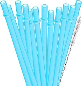 Dakoufish 12 Piece 9 Inch Reusable Plastic Thick Drinking Straws BPA Free Mason Jar Straws Plain Color 9inch Blue ADS001