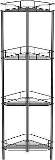 4 Tier Floor Standing Corner Shower Caddy Organizer Shelf with Hooks, Bathroom Shelves Stand Rack, Black