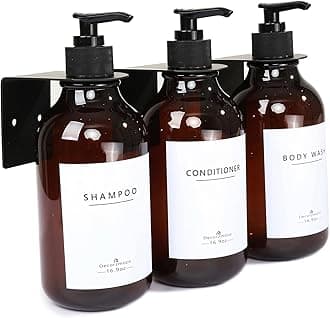 Shampoo and Conditioner Dispenser Wall Mouts Shampoo Dispenser for Shower Wall 3 Chamber -No Drill Shower Soap Dispenser Wall Mounted Amber Plastic Shampoo Bottles 16.9oz