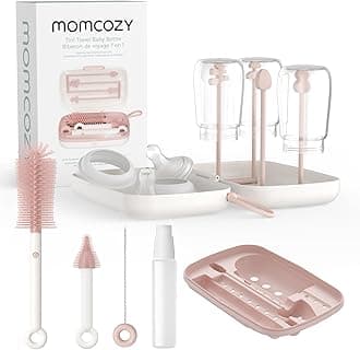 7-in-1 Baby Bottle Cleaner Kit with Silicone, & Straw Brushes, Soap Dispenser and Drying Rack - Portable Cleaning Tool for Home and Travel, Pink