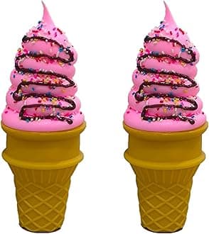 2PCS Artificial Ice Cream Decor Fake Dessert Display Fake Dessert Models Food Display for Bakery Photography Home Kitchen Lifelike (Dark Pink)