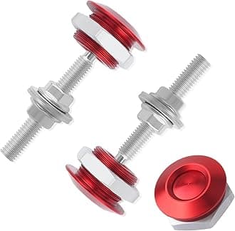 carleef 2PCS Hood Pins Kit for Car with Spacers & Screws,Aluminum Alloy Bumper Quick Release for Engine Cover Protection,Universal Push-Button Quick Latch Car Accessories (Red), 1.01x1.01x0.6 inch