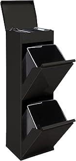 ARREGUI Top CR226-B Recycled Steel Waste Bin with Storage Box with Lid, Waste Separation System with 2 Removable Plastic Inner Bins with Handle, 2 x 17 L (34 L), Black