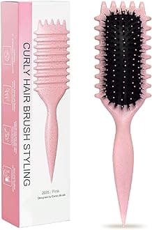 Pink Curl Defining Brush for Curly Hair – Detangling & Styling Brush for Women & Men, Defines 2A to 4C Curls, Reduces Frizz, Perfect for Wet & Dry Hair (Pink)
