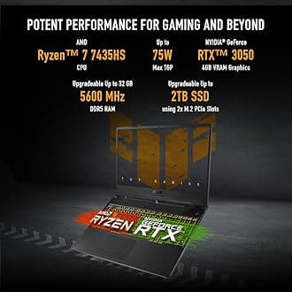 ASUS TUF Gaming A15, AMD Ryzen 7 7435HS, NVIDIA GeForce RTX 3050, 16GB RAM, 512GB SSD, FHD 144Hz 250 nits, 15.6", Windows 11, MS Office, Black, 2.30KG, FA506NCR-HN075WS Gaming Laptop