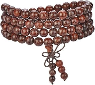 Mala Beads Bracelet 108 8mm Prayer Meditation Sandalwood Elastic…, 8 mm, Wood, circular